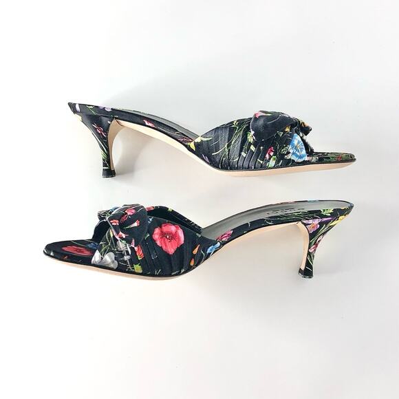 NIB Vintage Gucci Flora Satin Bow Flower Print Kitten Heel Slip On Mules 6 - Picture 6 of 12